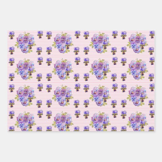 Paarse Pansy Pansies bloem Waterverf Schilderen Inpakpapier Vel (Voorkant 2)