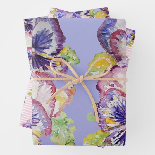 Paarse Pansy Pansies bloem Waterverf Schilderen Inpakpapier Vel (In situ)