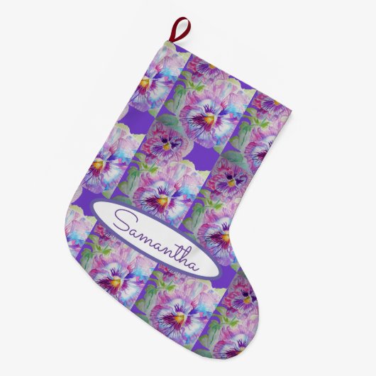 Paarse Pansy Pansies Violet Floral Flowers Art Grote Kerstsok (Voorkant (Hangend))