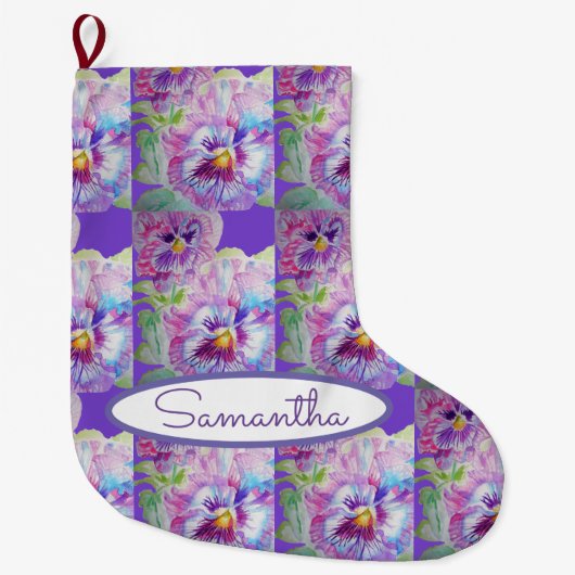 Paarse Pansy Pansies Violet Floral Flowers Art Grote Kerstsok (Voorkant)