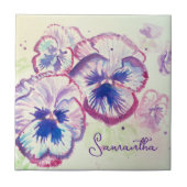 Paarse Pansy Pansies Waterverf Floral Art Design Tegeltje (Voorkant)