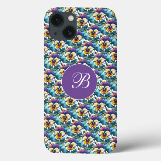 Paarse Pansy Patch Girly Monogram Bloemen Patroon Case-Mate iPhone Case (Achterkant)