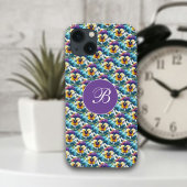 Paarse Pansy Patch Girly Monogram Bloemen Patroon Case-Mate iPhone Case