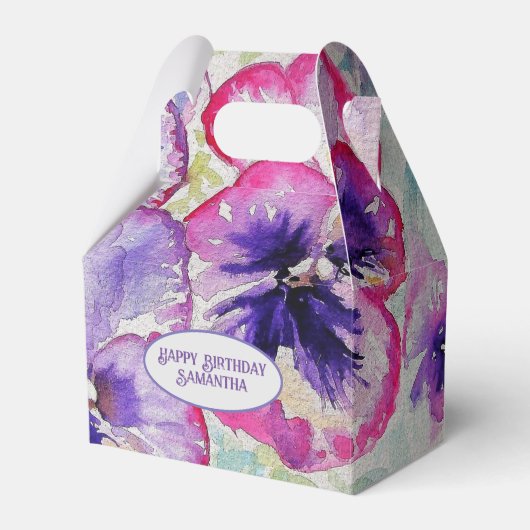 Paarse Pansy Pink Flower Floral Waterverf Bedankdoosjes (Voorkant Zijde)
