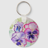Paarse Pansy Pink Flower Floral Waterverf mam Sleutelhanger (Achterkant)