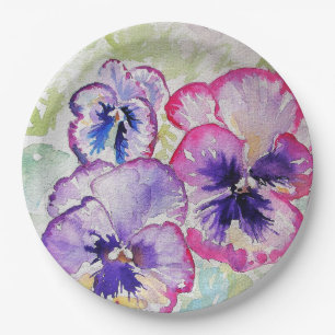 Paarse Pansy Pink Flower Floral Waterverf Papieren Bordje