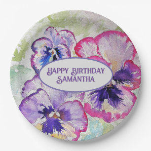 Paarse Pansy Pink Flower Floral Waterverf Papieren Bordje