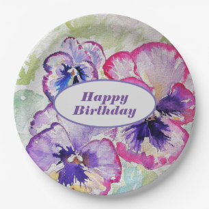 Paarse Pansy Pink Flower Floral Waterverf Papieren Bordje