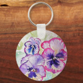 Paarse Pansy Pink Flower Floral Waterverf Sleutelhanger (Voorkant)
