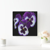 Paarse Pansy Portrait Vierkante Klok (Huis)