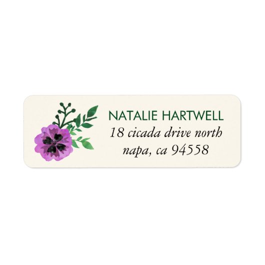 Paarse Pansy Return Address Labels (Voorkant)