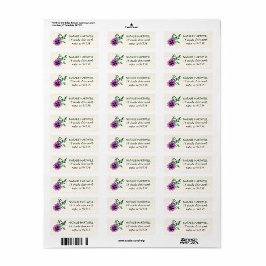 Paarse Pansy Return Address Labels (Full Sheet)