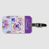 Paarse Pansy Shabby Chic Waterverf Pink Blue Bagagelabel (Voorkant (horizontaal))