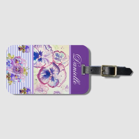Paarse Pansy Shabby Chic Waterverf Pink Blue Bagagelabel (Voorkant (horizontaal))