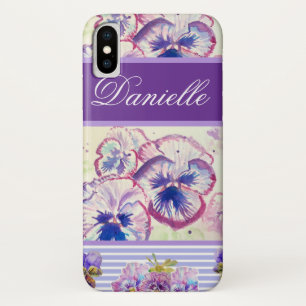 Paarse Pansy Shabby Chic Waterverf Pink Blue Case-Mate iPhone Case
