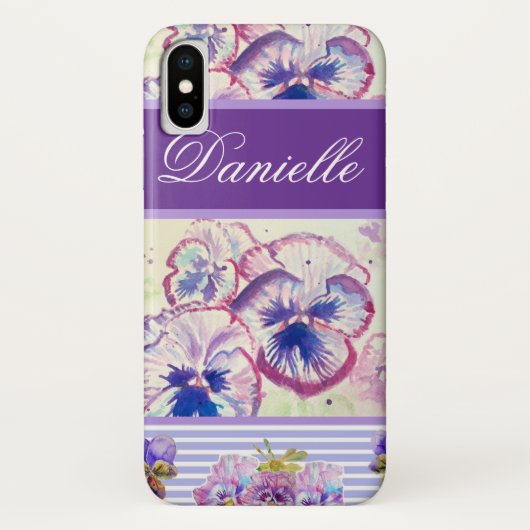 Paarse Pansy Shabby Chic Waterverf Pink Blue Case-Mate iPhone Case (Achterkant)