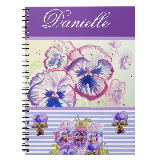 Paarse Pansy Shabby Chic Waterverf Pink Blue Notitieboek (Voorkant)