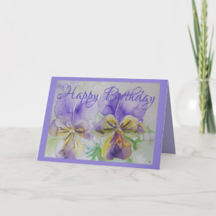 Paarse Pansy Viola Waterverf Birthday Card Kaart