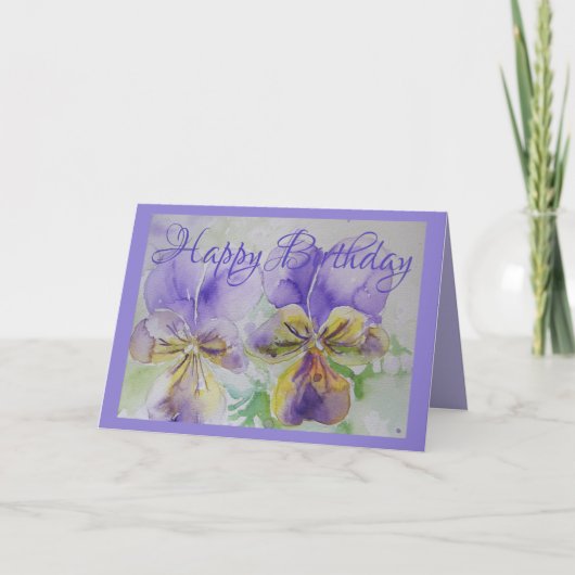 Paarse Pansy Viola Waterverf Birthday Card Kaart (Voorkant)