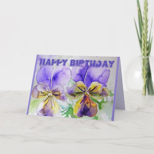 Paarse Pansy Viola Waterverf Birthday Card Kaart (Voorkant)