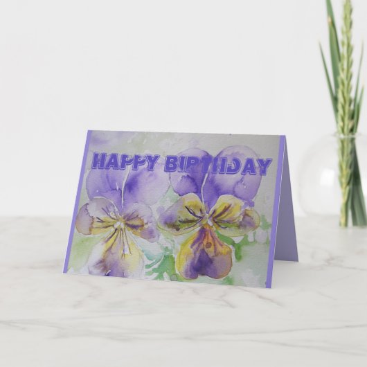 Paarse Pansy Viola Waterverf Birthday Card Kaart (Voorkant)