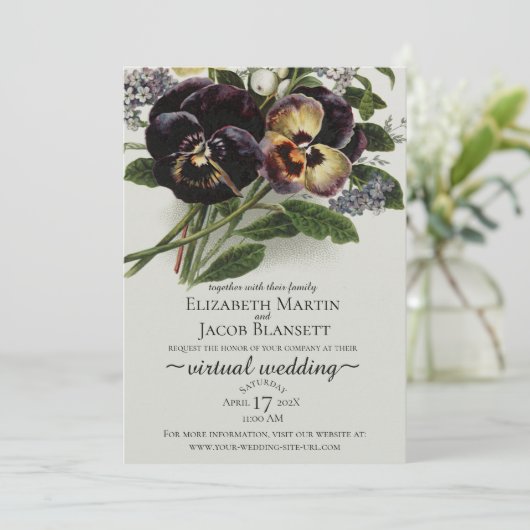  Paarse Pansy Virtual Wedding Kaart (Staand voorkant)