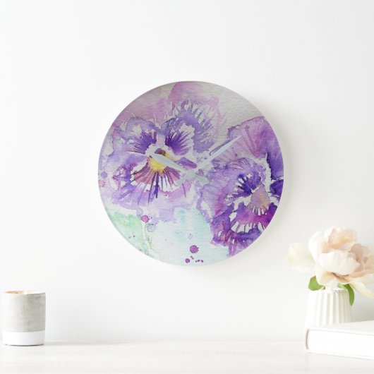 Paarse Pansy Waterverf Bloem- en wandklok (Huis)