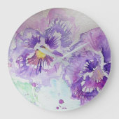 Paarse Pansy Waterverf Bloem- en wandklok (Voorkant)