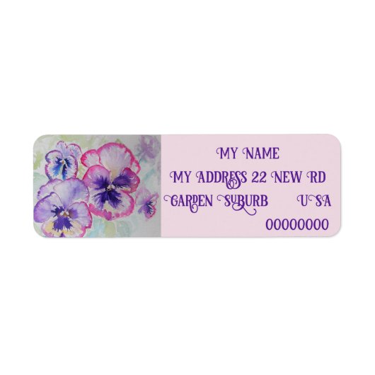 Paarse Pansy Waterverf Bloembloem Etiket (Voorkant)