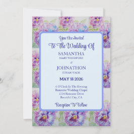 Paarse Pansy Waterverf Flower Wedding Invitation Kaart