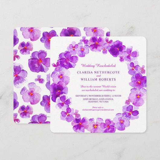 Paarse Pansy waterverf Flower Wedding Verplaatst Kaart (Voorkant / Achterkant)