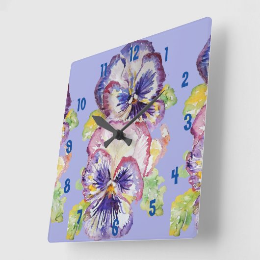 Paarse Pansy Waterverf Kantoor klok (Hoek)
