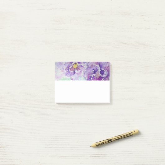 Paarse Pansy Waterverf kunst floral Post it Notes (Op bureau)