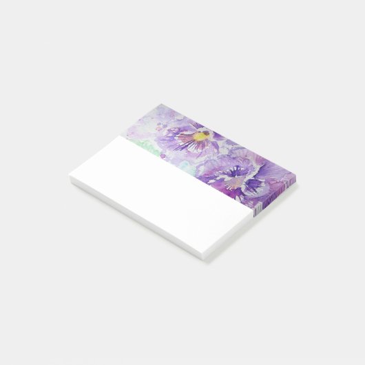 Paarse Pansy Waterverf kunst floral Post it Notes (Schuin)