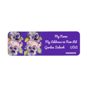 Paarse Pansy Waterverf Return Address Labels
