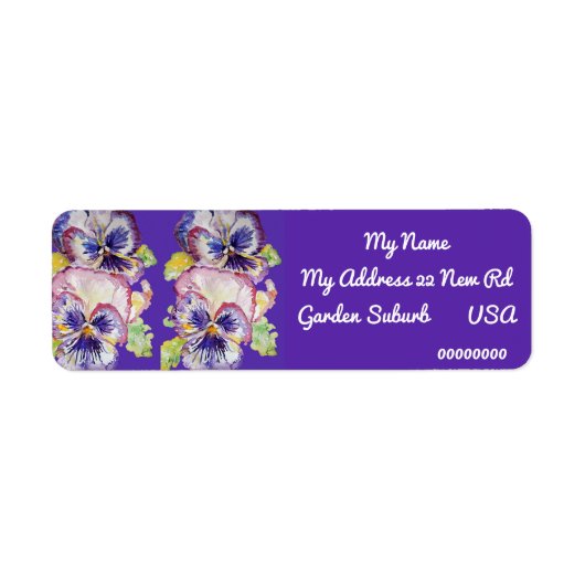 Paarse Pansy Waterverf Return Address Labels (Voorkant)