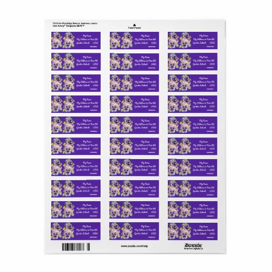 Paarse Pansy Waterverf Return Address Labels (Full Sheet)
