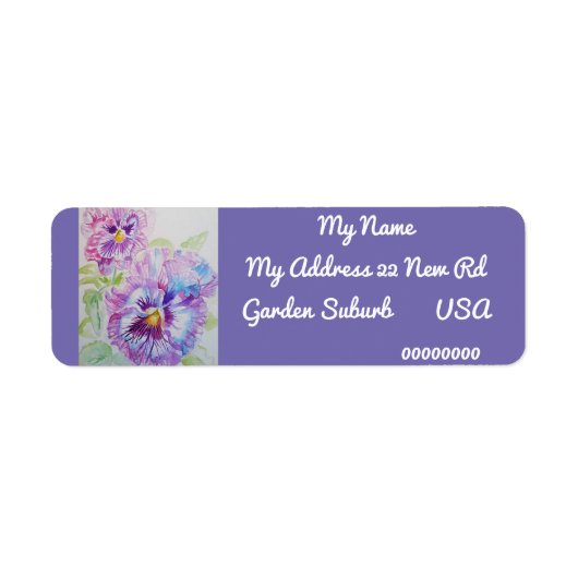 Paarse Pansy Waterverf Return Address Labels (Voorkant)