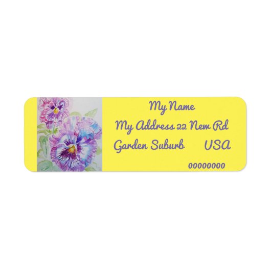Paarse Pansy Waterverf Return Address Labels (Voorkant)