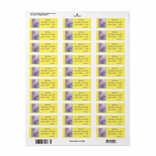 Paarse Pansy Waterverf Return Address Labels (Full Sheet)
