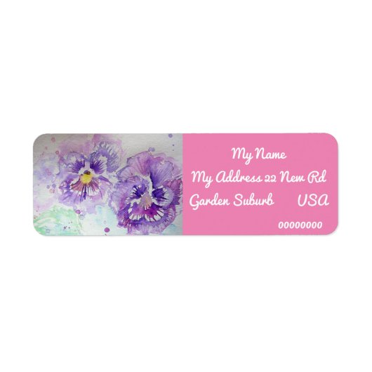 Paarse Pansy Waterverf Return Address Labels (Voorkant)