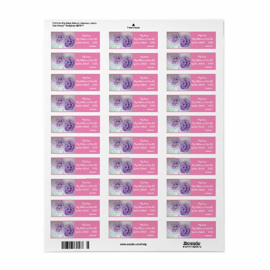 Paarse Pansy Waterverf Return Address Labels (Full Sheet)
