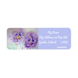 Paarse Pansy Waterverf Return Address Labels