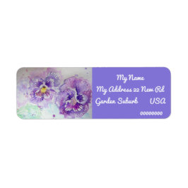 Paarse Pansy Waterverf Return Address Labels