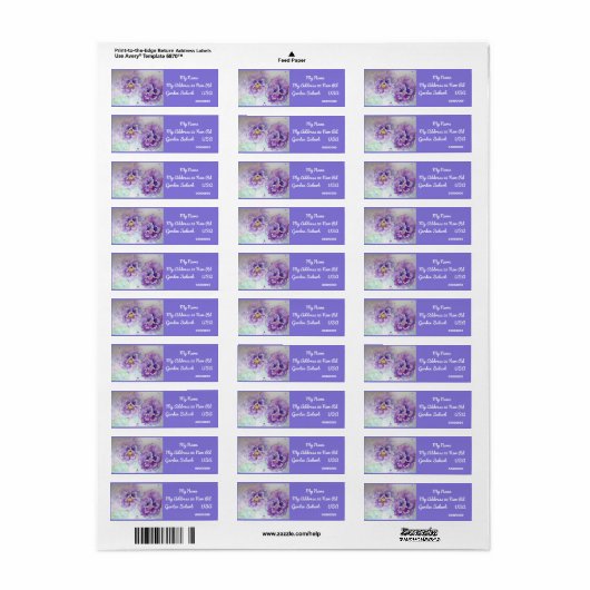 Paarse Pansy Waterverf Return Address Labels (Full Sheet)