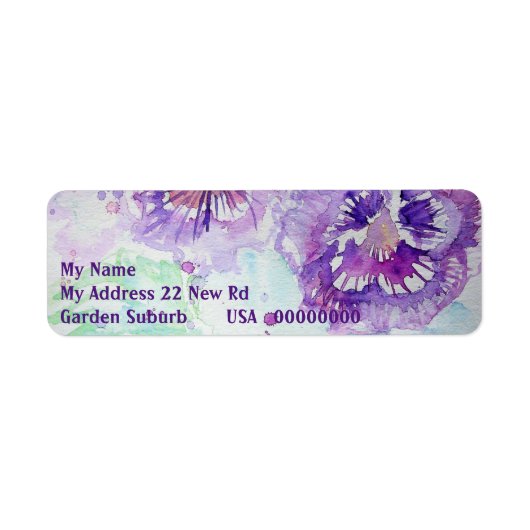 Paarse Pansy Waterverf Return Address Labels (Voorkant)