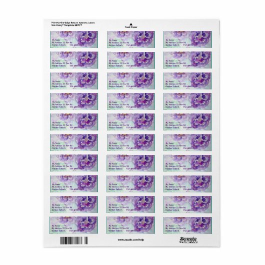 Paarse Pansy Waterverf Return Address Labels (Full Sheet)