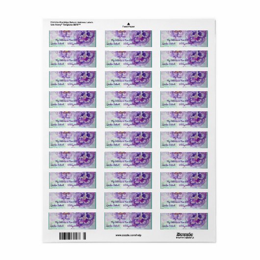 Paarse Pansy Waterverf Return Address Labels (Full Sheet)