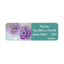 Paarse Pansy Waterverf Return Address Labels