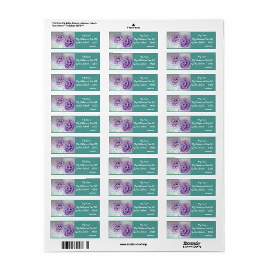 Paarse Pansy Waterverf Return Address Labels (Full Sheet)